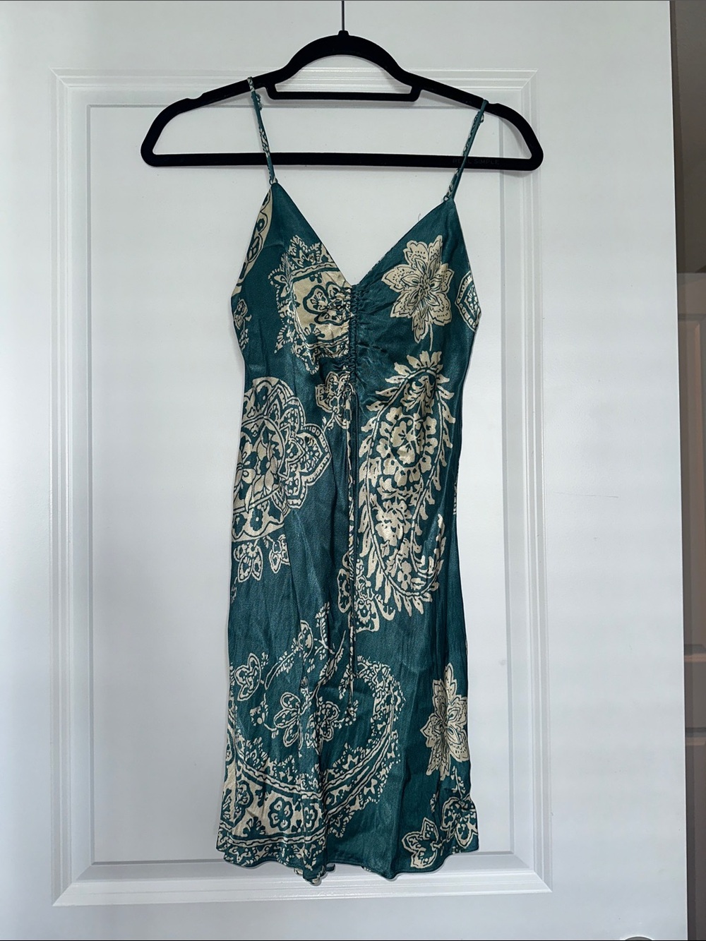 Zara Teal Paisley Slip Dress with Cream Print